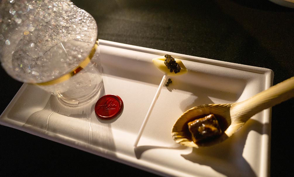 Alba Ristorante Plated Presentation Of Their Caviar Dish Cropped Photo By Daniel Ortiz