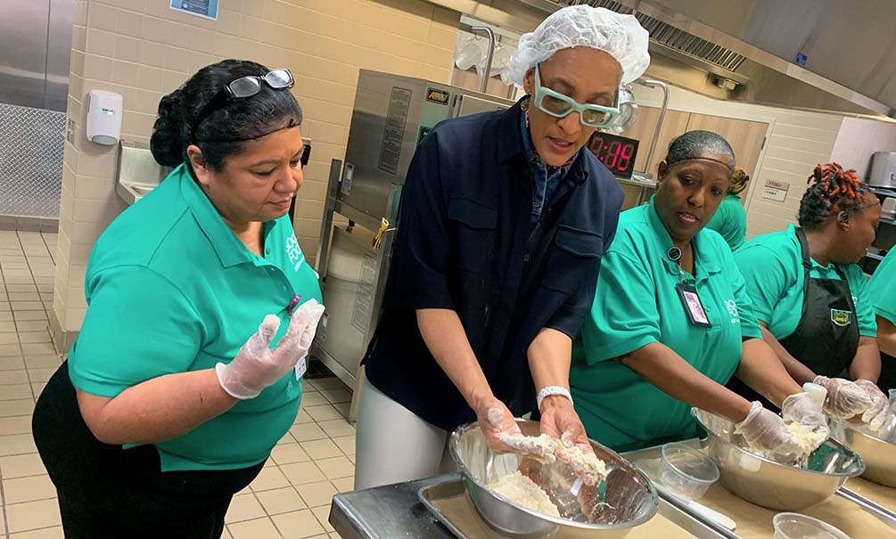 Carla Hall Bakes With Cafeteria Workers