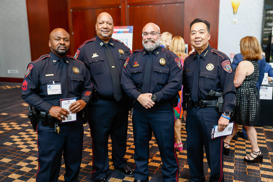 Katy Isd Pd Sgt. Clarence Howard, Captain Ivan Nelson, Honoree Detective Frank Muniz, Chief Henry Gaw