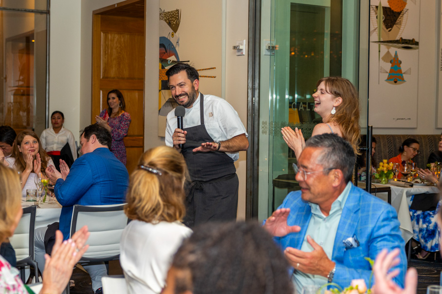 Chef Aaron Bludorn And Zoe Lucich Sharing The Inspiration Behind Their Dish; Photo By Melissa Taylor