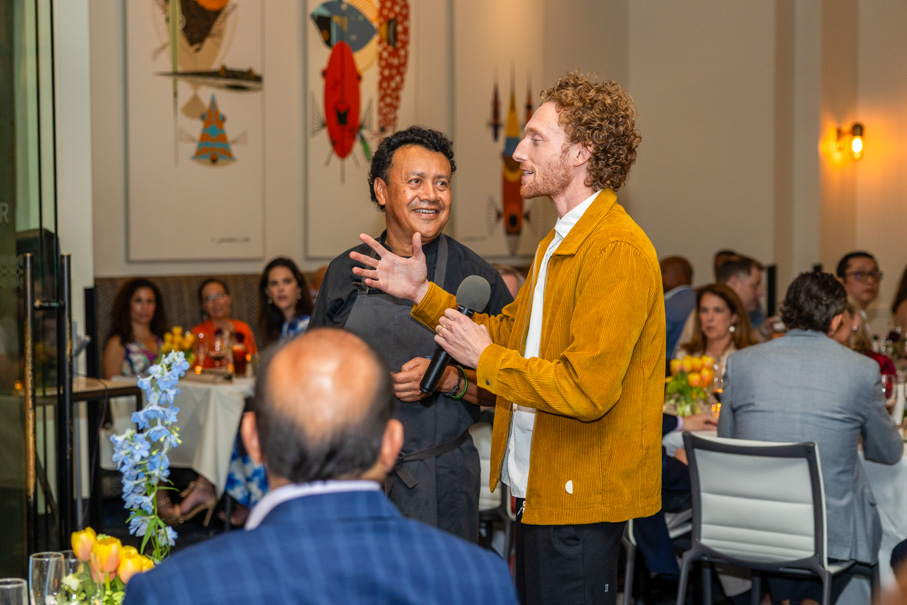 Chef Hugo Ortega And Dancer Skylar Campbell Sharing The Inspiration Behind Their Dish; Photo By Melissa Taylor