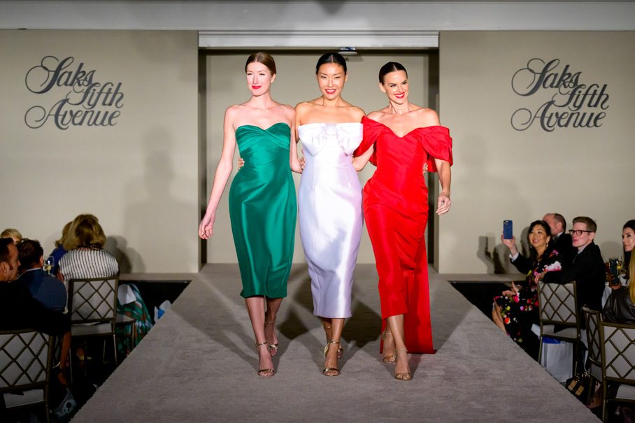 Models in Saks Fifth Avenue dresses in colors of the Italian flag (Photo by Catchlight Group)