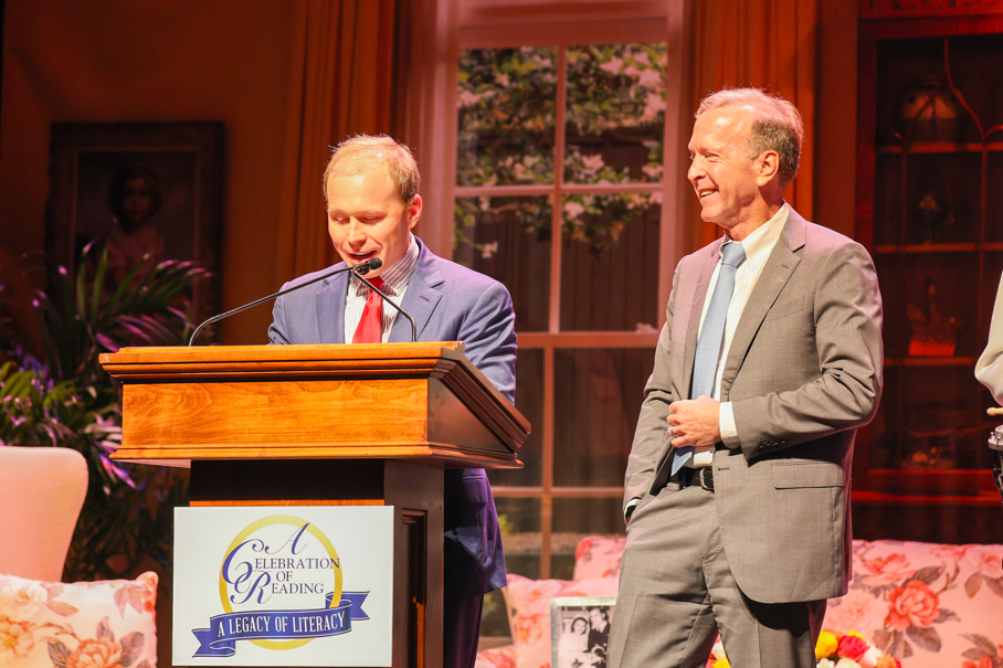 Pierce and Neil Bush On Stage At A Celebration Of Reading; Photo By Priscilla Dickson